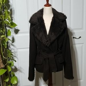 Faux Fur trimmed Pea Coat